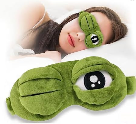 FEORA 8'22cm Green Eye Mask for Sleeping for Women Sleep Mask Blind Fold Sleeping Mask Eye Cover for Sleep Soft Plush Frog Eye Mask for Kids and Adults Eyemask Lightweight & Durable