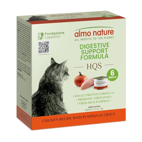 almo nature Supportive Formulas Digestive Support Formula HQS Shredded Chicken & Pumpkin in Gravy Wet Cat Food, 1.77-oz can, case of 6