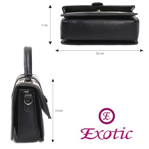 Image of EXOTIC Rosetta Structured Sling Bag for Women | Printed Panel Handbag with Top Handle & Detachable Crossbody Strap | Multi-Compartment Satchel Purse
