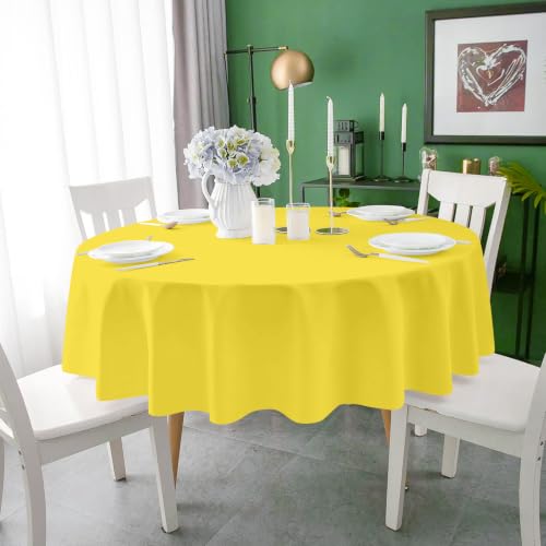 Image of Mulbozy 2 Pcs Yellow Round Plastic Tablecloth Disposable,84 inch