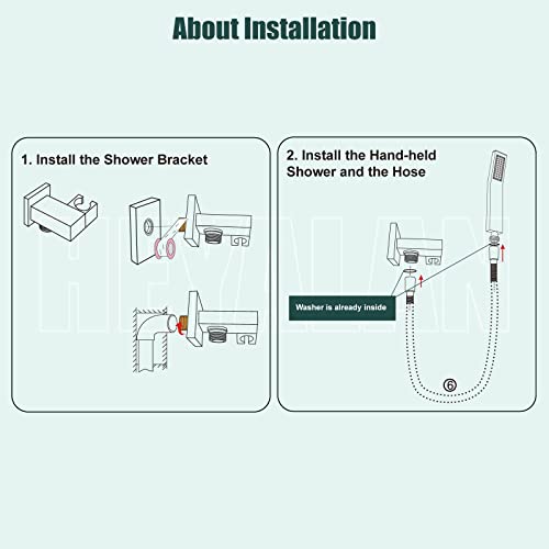 Heyalan Hand Shower Spray Sus304 Stainless Steel Handheld Shower Wand Single Function Matte Black Pressure Luxury Handheld Shower Curved High Hand Shower Set High Flow Rectangle With Holder #TOP2