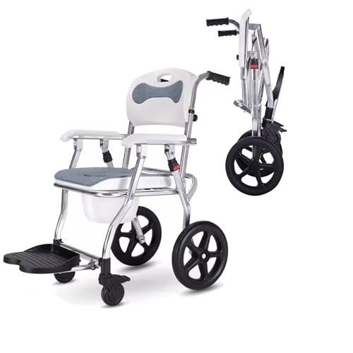 Joyfitness Sedia da Toilette da Comodino Sedia da Toilette Pieghevole per Doccia per WC con braccioli, Sedia a rotelle da Toilette per Doccia, Sedia da Doccia con Ruote per sedersi, Doccia Interna