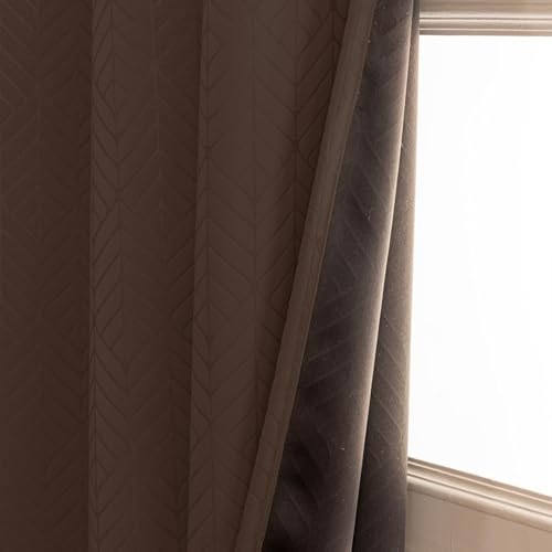 Image of HOMEMONDE 100% True Blackout Curtains Customize Size - Pack of 2 Curtains, Embossed Panels Light Block Thermal Insulated & Noise Reducing Room Darkening Curtains (Brown)