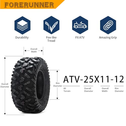 Image of FORERUNNER 25x11-12 ATV Tires, All Terrain TRS (Pack of 2, Tubeless) | FORERUNNER 6PR 25x11-12 ATV UTV Trail Sand Mud Off-Road Tires