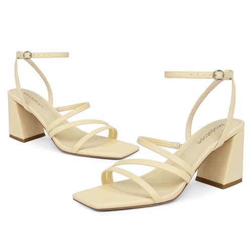 Image of Modatope Women's Heeled Sandals Square Toe Chunky Strappy Heels Prom Shoes | Stable Chunky Heel, Adjustable Ankle Strap, All-Day Comfort Sole, Unique Style For Parties, Proms, Weddings & All Occasions