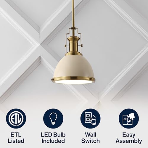 Image of JONATHAN Y Homer Industrial Dome Pendant 10 inch, Almond /Brass Gold
