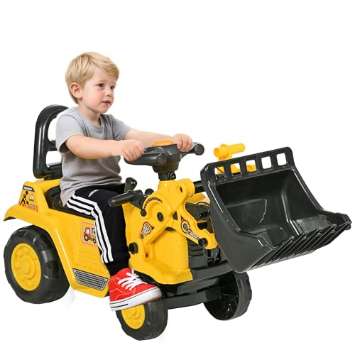 HOMCOM Escavatore per Bambini con Benna, Schienale e Spazio Contenitore a Scomparsa, Ruspa Giocattolo in PP e ABS,...