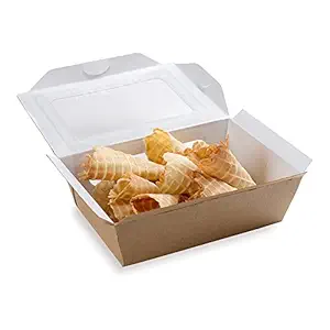 Paper Lunch Box, Take Out Lunch Box, To Go Lunch Box with Two Windows - Medium Sized at 35 oz - Cafe Vision - 50ct Box - Restaurantware
