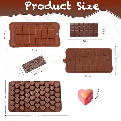 Image of MoldBerry Silicone Chocolate Mould Combo of 3 | Valentine I Love You Bar Tray + Kunafa Bar Mould + 55 Cavity Mini Heart Mold | Flexible Non-Stick Baking & Candy Making Tray