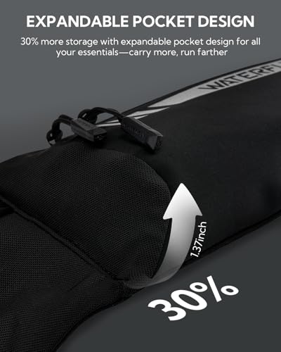 WATERFLY Laufgürtel für Handy Lauftasche Joggen: Lauf Hüfttasche Herren Damen mit 4 Taschen Jogging Bauchtasche Flache Gürteltasche Handytasche Sportgürtel Running Belt zum Laufen Sport Fitness
