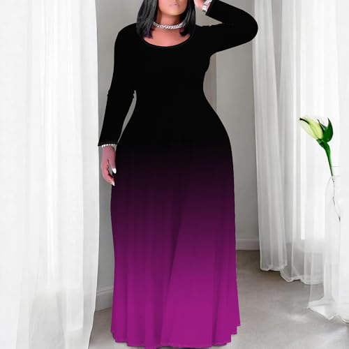 Image of PinkPatty Women's Plus Size Long Sleeve Maxi Dresses T Shirt Boho Sundress Fall Dress with Pockets