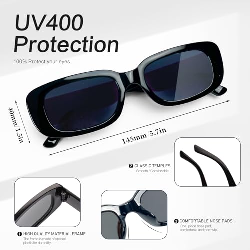 Matcheck 8 Pack Retro Rectangle Sunglasses Women Girls Square Eyewear Classic Mixed Color Narrow Frame Fashion Glasses4