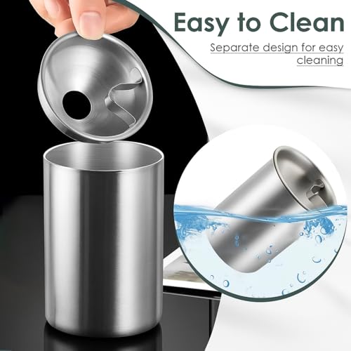 Image of NYRWANA Stainless Steel Windproof Ashtray with Lid | Rustproof, Easy-to-Clean Ash Holder for Smokers | Elegant Indoor Outdoor Ash Tray for Patio, Home, Office, Bar & Garden Use (Silver)