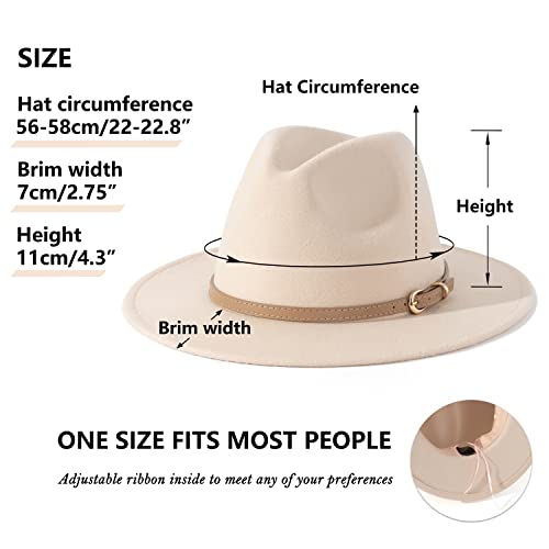 Lisianthus Women Classic Felt Fedora Wide Brim Hat With Belt Buckle A-Creamy #TOP4