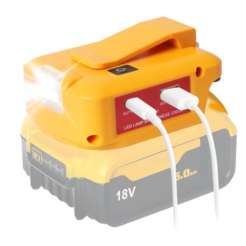 QUPERR - Power Source USB Battery Adapter for Dewalt 18V Battery, LED Work Light Converter with a pair of USB Phone Charger Interface, with DC Port Cordless Flashlight(Adapter Only)