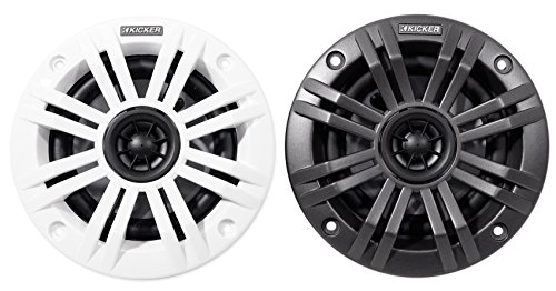 Kicker KM4 4-Inch (100mm) Marine Coaxial Speakers with 1/2-Inch (13mm) Tweeters, 2-Ohm, Charcoal