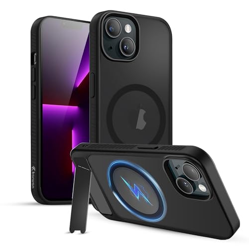 Image of KARWAN Matte Back Case Cover Compatible with iPhone 14 Plus with Magnetic Stand Shockproof Cover with Camera Protection, Scratch Resistant, MagEaze Wireless Charging Support,N52 Magnetic Ring, Black