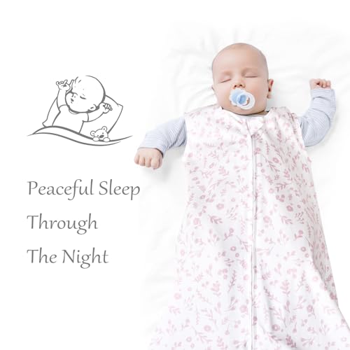 Image of david's kids 100% Organic Cotton Baby Sleep Sack 6-12 Months, Soft Baby Wearable Blankets with 2-Way Zipper, 2 Pack Comfy Sleeping Bags for Infant Newborn Boys Girls Neutral, Medium Size, Floral