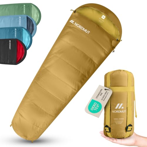 NORDMUT® Schlafsack Erwachsene – kleines Packmaß & Ultraleicht (900/1500g) – 3-Jahreszeiten (250 GSM) & Sommerschlafsack (100 GSM)… – Ansicht 1