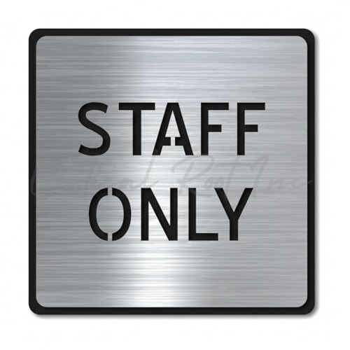 Image of Premium Brush Finish Square Silver Acrylic Staff ONLY Sign Easy to Mount Double Side Tape 5.8 Inch Signage Self-Adhesive Business Stores Cafe Shop Hospital School Office Hotel