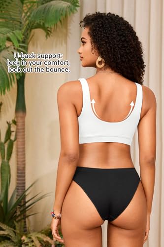 Image of Women Sport Bra Swimsuit Top - Swim Bra Bikini Top Only Scoop Neck Bathing Top 2025 Swimwear