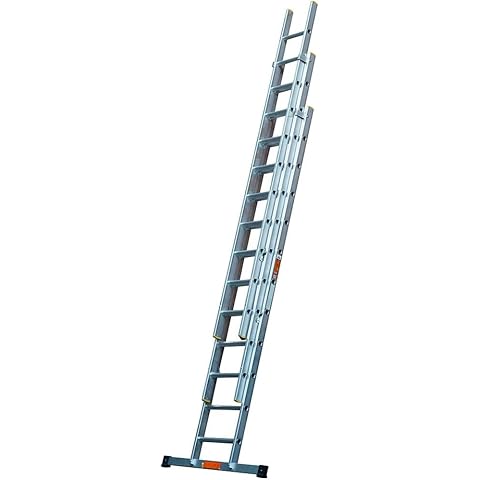 3.0m Triple Section 11 Rung Extension Ladders to 7.0m , Aluminium, Stabiliser Bar, Comfort D-Shaped Rungs, Extends 3.0-7.0m, EN131 Professional / ST-T3011 Cover