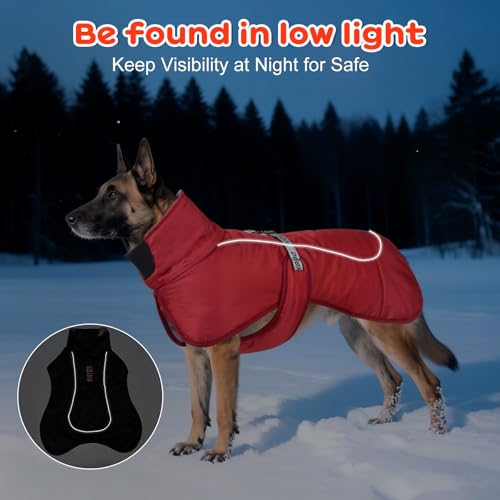 Ledeak Warme Hundemäntel, Warmer Winter Wasserdicht Hundejacke, Reflektierende Hundejacke mit Verstellbarem Verschluss, Outdoor hundemantel, Baumwolle Dog Coat für Mittelgroße Große Hund (Rot, 3XL)