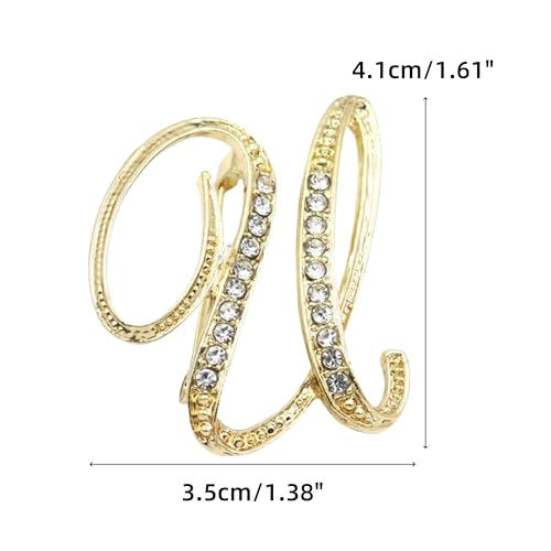Image of Rhinestone Initial Brooch Pin for Women, Alphabet Gold Letter Brooch A-Z with Crystal, Metal Pin for Hat Bag Dress Suit Accessory for Men