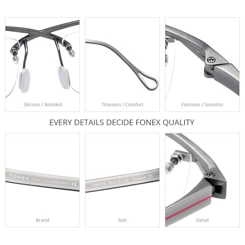 Image of FONEX Pure Titanium Glasses Frame Men Semi Rimless Square Eyeglasses Eyewear DTX416