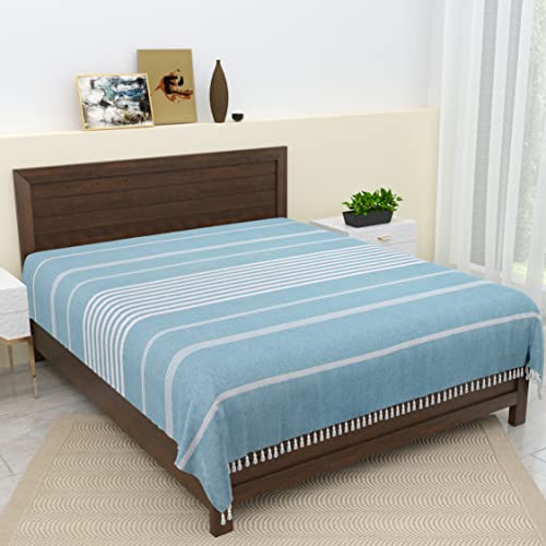 Image of 210 TC Handmade Double Bedsheet | Without Pillow Cover | Handloom Cotton Bedsheets for Double Bed | Bed Sheet Size (90X100 Inches, 7.5 x 8.3 Feet | Smalt Blue)