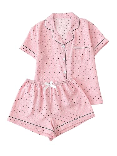Image of Verdusa Pajamas For Women Set 2 Piece Summer Pajama Sets Cute Pjs Lounge Matching Button Shirt with Shorts