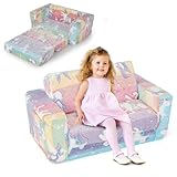 COSTWAY 2 en 1 Canapé Enfants Lumineux (Brillant dans Le Noir) avec Motif de Licorne, Fau...