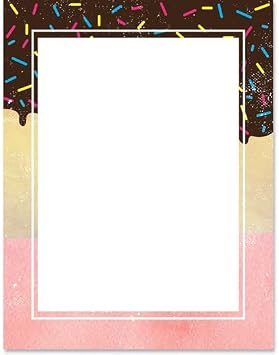 PaperDirect Chocolate Sprinkles Border Papers, Fun Dessert with Chocolate Frosting and Colorful Sprinkles Design, 8.5 x 11, Acid-Free, Ideal for Menus, Invitations, Scrapbooking, Cards, 25 Sheets