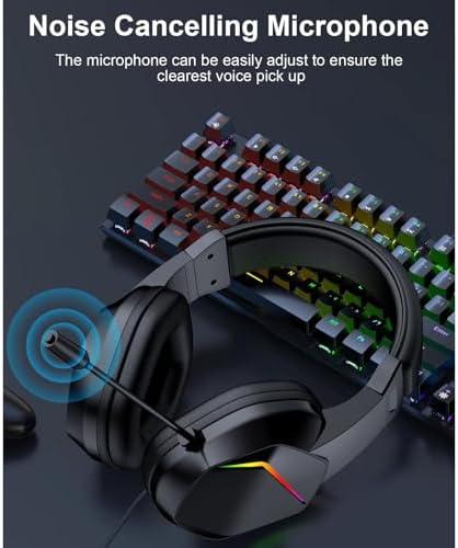 AMONIDA USB Wired Headset, RGB Gaming Headphone with Noise Cancelling Mic 7.1 Surround Sound for PC, Memory Foam Ear Cushions Comfortable Ergonomic Design (White) (White) (Black) — view 5