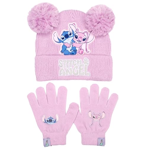 Disney Lilo & Stitch Winter Hat & Gloves Set for Girls Warm & Cosy Beanie Hat & Gloves Perfect for Kids Ages 6-12