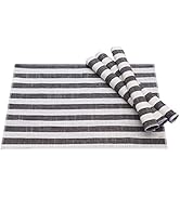 mookaitedecor Set of 4 Black Striped Table Placemats, Cotton Linen Rectangular Dinner Table Mats ...