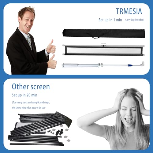 TRMESIA Projector Screen with Portable Tripod 60\" Diagonal 4:3 Aspect Ratio for Indoor Outdoor Christmas Movie Night, Upgraded Projection Screen with Stand & Carry Case Bag,Pull Down Screen for Video