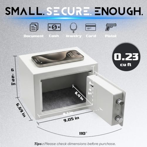 Small Money Safe Box, Security Safety Lock Box for Dorm, 0.23 CuFt Mini Kids Cabinet Safe for Home Use, Hidden Wall Personal Safe with Keys & Code for Money Cash Jewelry Gun Office Hotel (White) by Othralith - Used condition - Image 2