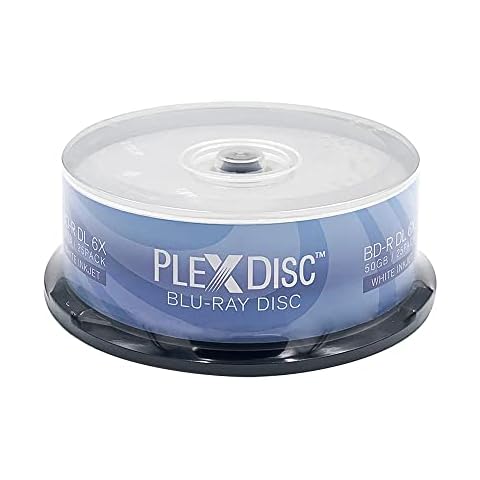 PLEXDISC 645-213 50 GB 6X Blu-ray Double Layer Recordable BD-R DL White Inkjet, 25-Disc Spindle Cover