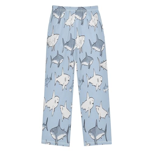 Simple Pattern Cute Sharks Pajama Pants Soft Lounge Sleepwear PJ Bottoms with Elastic Waist Ages 6–14 Years