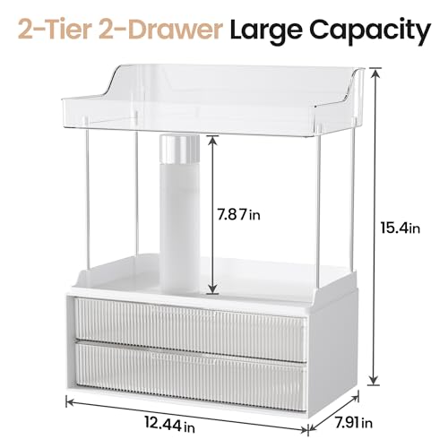 Image of Delamu 4-Tier Makeup Organizer, Bathroom Counter, 2 Drawers,Clear 2Pack