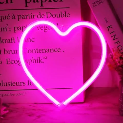 Vicila Pink Heart Neon Signs Valentine’s Day Lights, Love Shaped Lamp USB/Battery Operated Night Lights for Girl’s Bedroom, Wall, Festival, Party, Christmas Decor-Heart(Pink) Cover