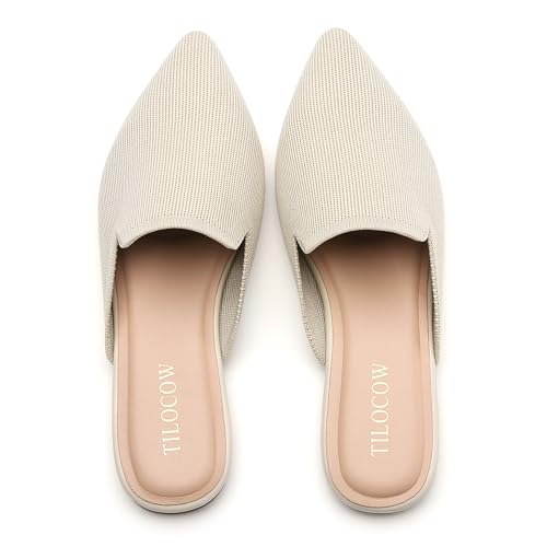 Image of Tilocow Knit Mules Office Slip on Loafers Business Casual Flats for Women