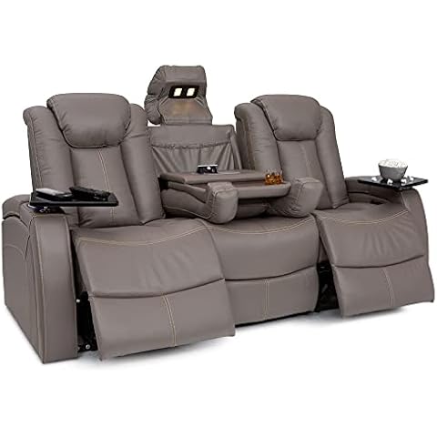 Seatcraft Republic Italian Leather Home Theater Furniture, Living Room, Power Headrest, Power Recline (Sofa with Fold-Down Table, Gray) Cover