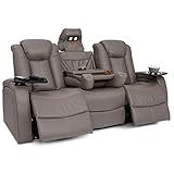 Seatcraft Republic Leather Home Theater Media Sofa w/Fold Down Table Power Recline (Gray)