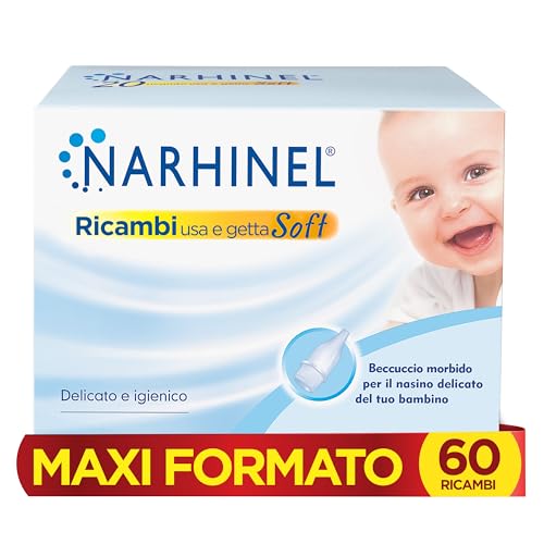 Narhinel MAXI FORMATO 60 recambios para aspirador nasal recién nacido y niños con filtro higiénico absorbente para retener el moco, desechable, suave, paquete de 3 x 20 piezas