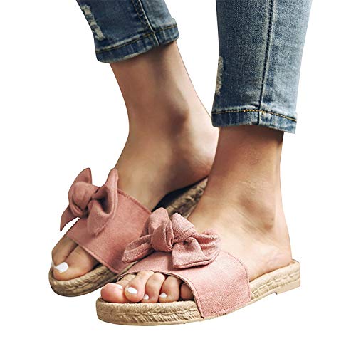 Memefood-Zapato Mujer 2019 sandalias y chanclas, alpargatas planas con aderezo de Arco para Mujeres Pink 6