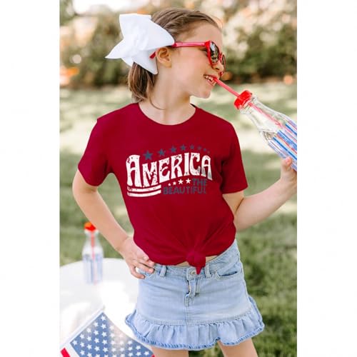 Image of IZYJOY Girl Boy 4th of July Shirt Kid America The Beautiful T Shirt USA Flag Star Stripes Patriotic Short Sleeve Tees Tops