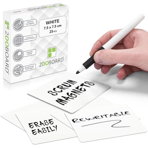 2DOBOARD 25 Magnetic Notes - Magnetic Sticky Notes 3 x 3 in – Fun Dry Erase Whiteboard Magnets for Fridge, Office, Classroom - Easy to Clean & Reuse Stick Notes (White)