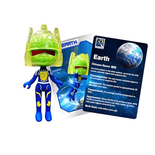 Image of PLENTY MORE HelmeTeam Glitters Earth-Action Figure with Transparent Glitter Helmet, Collectable Earth ID Card, Suitable for 6+ Kids, Safe Plastic Toy Fostering Planetary Knowledge & Heroic Play
